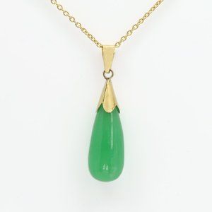 Jade Teardrop Pendant in Real 14k Gold Yellow Gold Jade Gold Pendant drop